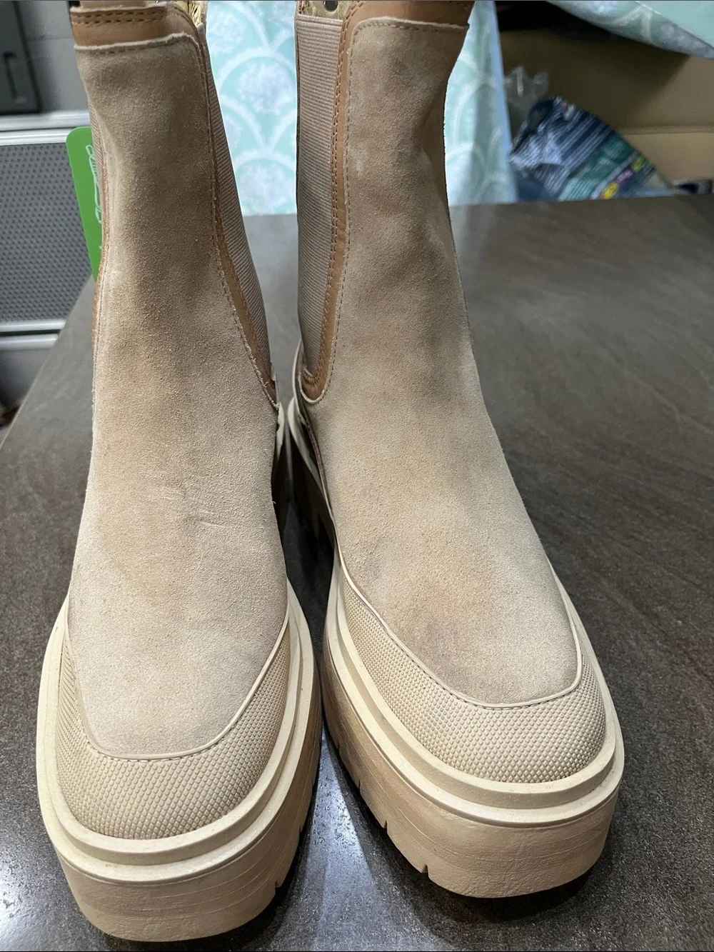 Sam Edelman Beige Suede Platform Chelsea Ankle Boots